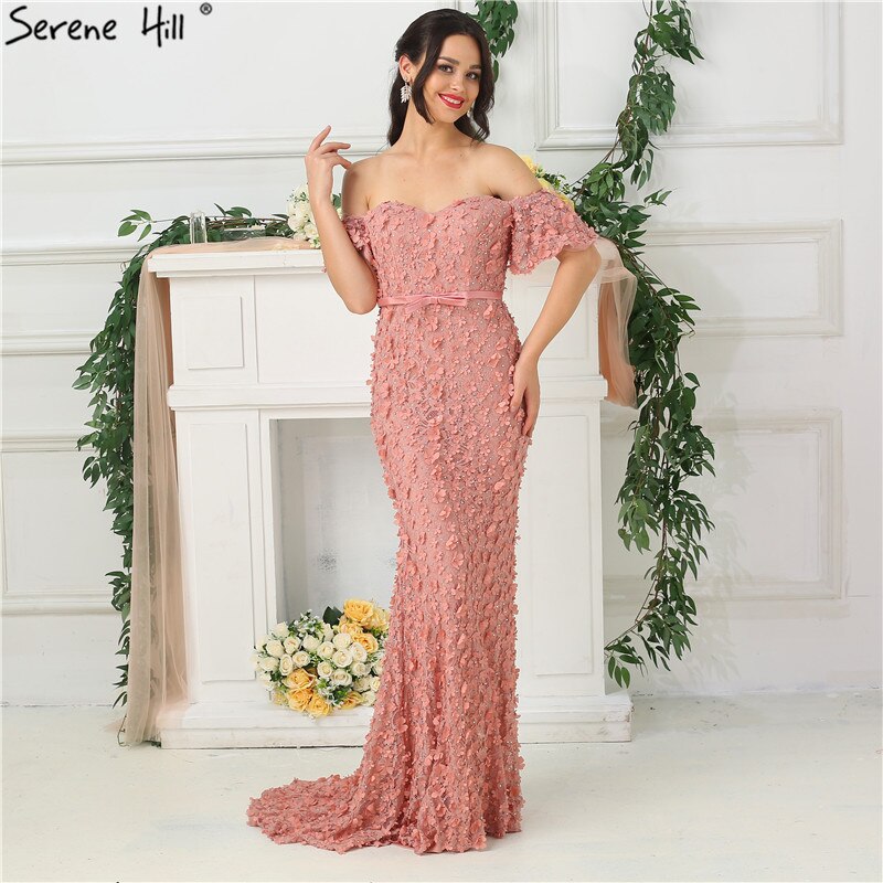 On Sale no return no refundSale Sexy Strapless Short Sleeves Mermaid Evening Dresses 2025 Embroidery Pearls Fashion Formal Dress LA6519