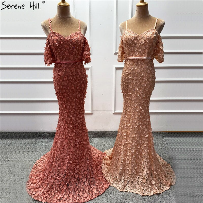 On Sale no return no refundSale Sexy Strapless Short Sleeves Mermaid Evening Dresses 2025 Embroidery Pearls Fashion Formal Dress LA6519