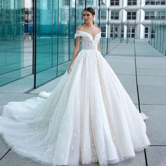 Sexy Sweetheart Lace Wedding Dresses Women's V-neck Decal Princess Wedding Formal Party 2023 Off Shoulder Beaded Romantic Bridal-payinti
