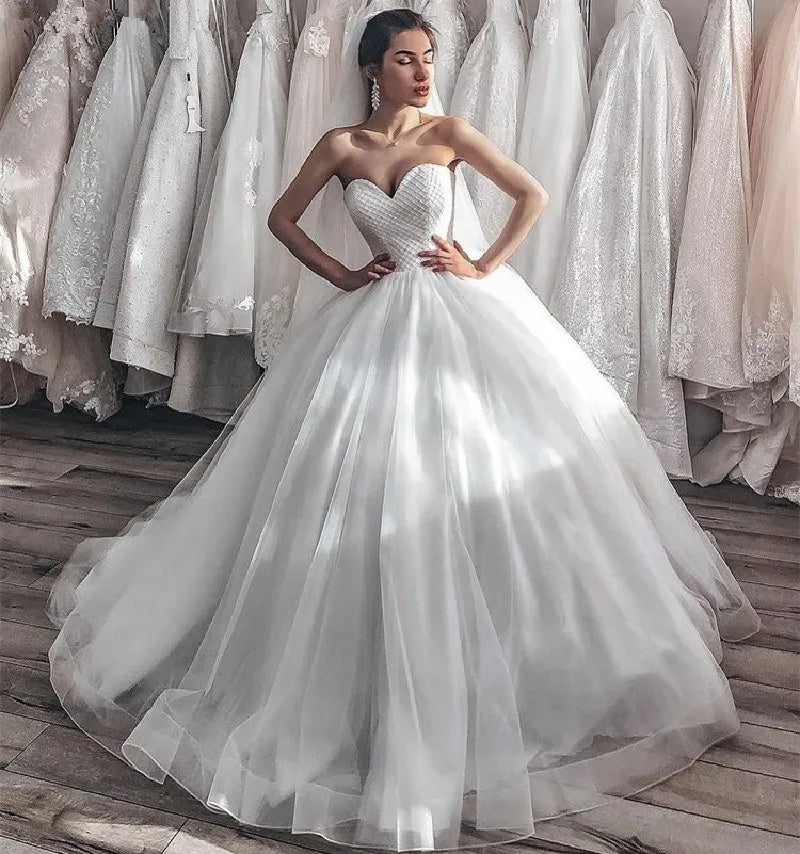 Sexy Sweetheart Tulle Wedding Dresses Sleeveless Backless A-Line Princess Wedding Gown With Lace Up Back vestido de noiva-payinti
