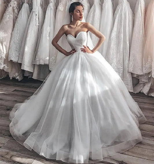 Sexy Sweetheart Tulle Wedding Dresses Sleeveless Backless A-Line Princess Wedding Gown With Lace Up Back vestido de noiva-payinti
