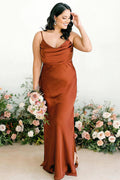 Vestido de dama de honor sexy burdeos con tirantes finos y sin mangas BD109