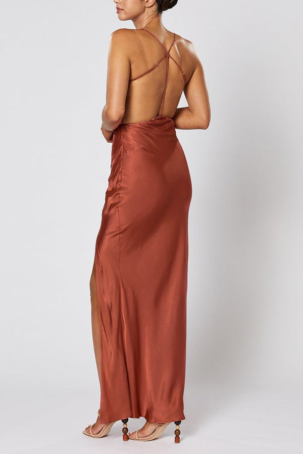 Vestido de dama de honor sexy burdeos con tirantes finos y sin mangas BD109