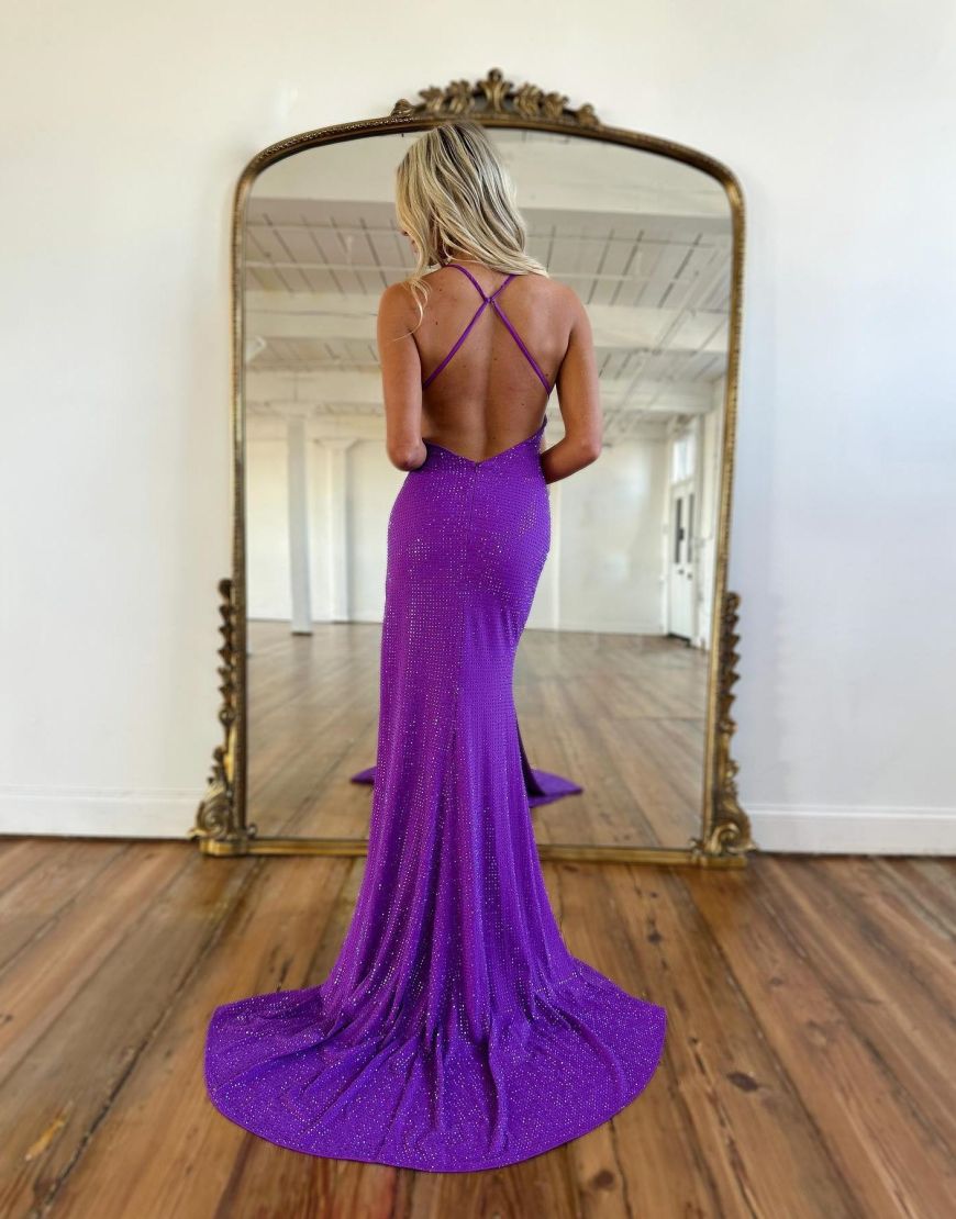Daniella | Vestido de fiesta de sirena con escote en V profundo y lentejuelas con abertura
