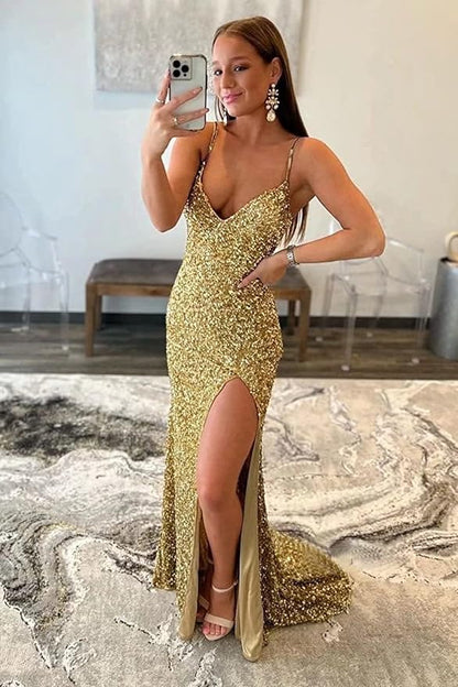 Ballkleid mit tiefem Ausschnitt, langes Ballkleid mit Schlitz SYP171 