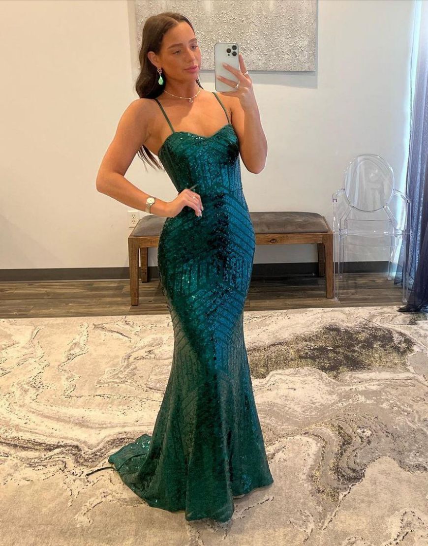 Dorothy | Meerjungfrau-Ballkleid mit Spaghettiträgern und Pailletten