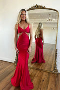 Sexy rotes Etuikleid mit Spaghettiträgern, formelles Abschlussballkleid PSK490