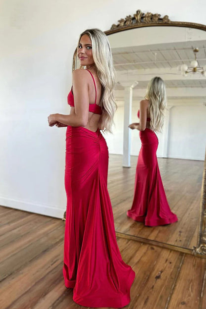 Sexy rotes Etuikleid mit Spaghettiträgern, formelles Abschlussballkleid PSK490