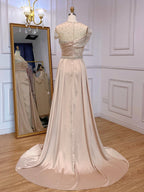 Arabisch Nude Mermaid Elegante Satin Mit Überrock Abendkleider Kleider Luxus Perlen 2025 Für Frauen Party LA71725 