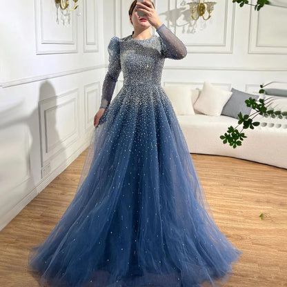 Grünes Meerjungfrauen-Abendkleid mit Perlenbesatz und Rockärmeln LA71762 