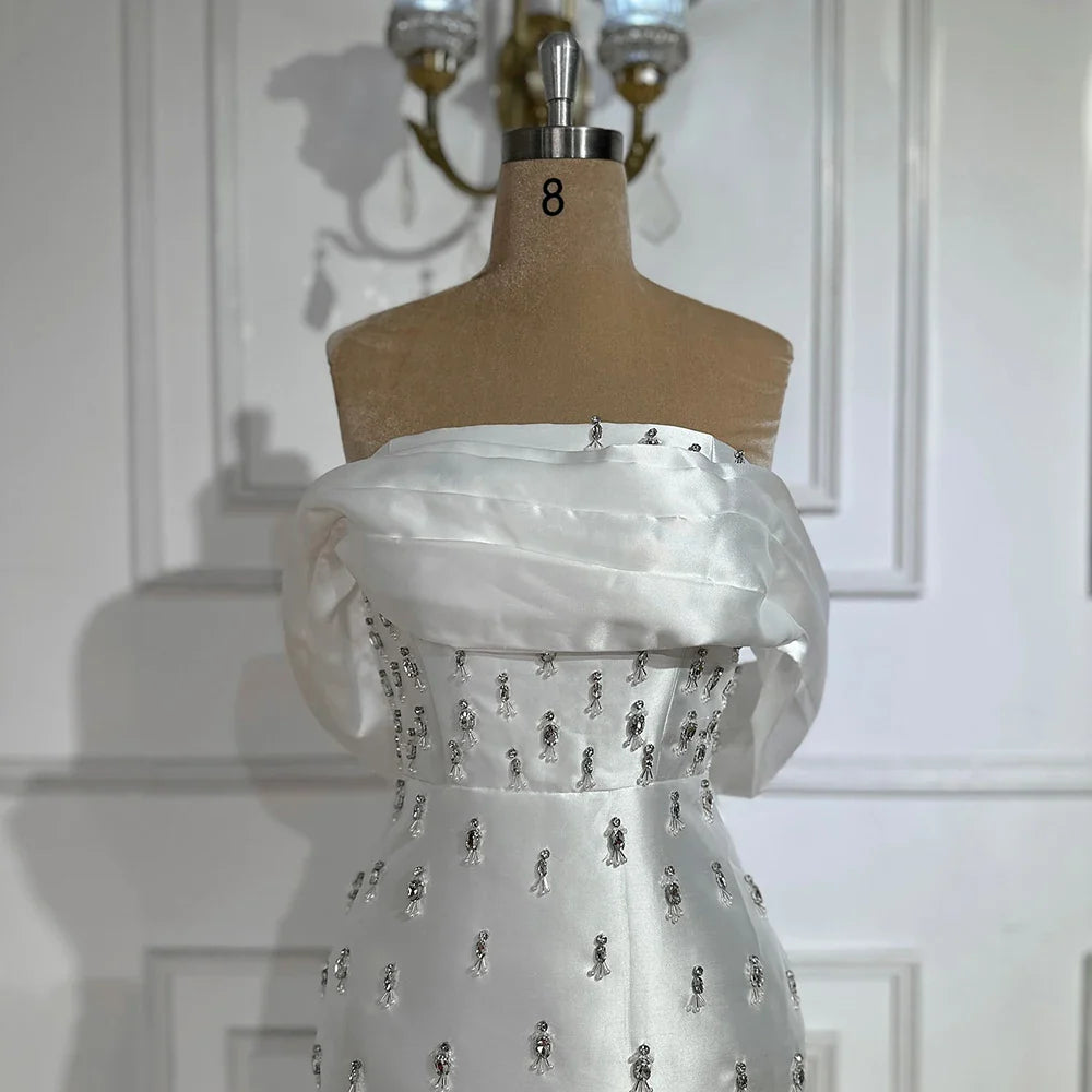 Vestido de noche de satén estilo sirena, largo hasta los tobillos, con cuentas de cristal azul árabe, para mujer, para fiesta de boda, LA72414A 