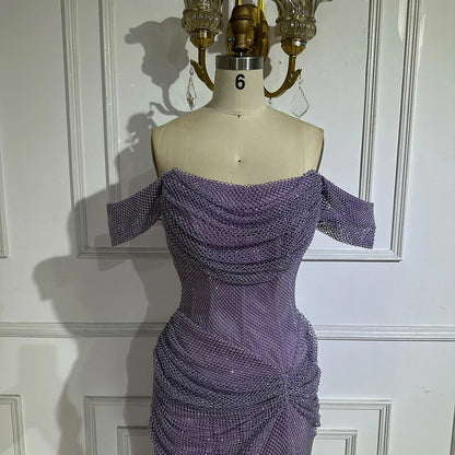 Elegantes vestidos de noche morados con tul sin mangas para ocasiones formales 2025 LA72790 