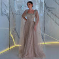 Muslim Caramel Beaded A-Line Luxury Evening Dress Gown with Cape Sleeves LA71803A