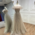 2025 Saudi Arabic Beaded Caramel Mermaid Elegant Evening Dresses Gowns with Overskirt for Formal Occasion LA71634A