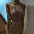 Arabisch Karamell Meerjungfrau Sexy Cape Ärmel Spitze Perlen Lange Abendkleider Kleider 2025 Für Frauen Hochzeit Party LA71885 