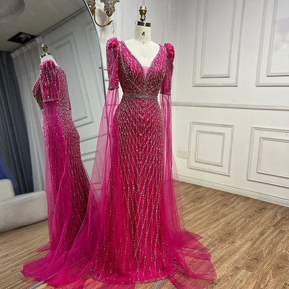 Luxuriöses Abendkleid im Meerjungfrauenstil in Fuchsia für formelle Anlässe LA72774 