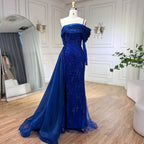 Blau Meerjungfrau Elegant Eine Schulter Abendkleider Kleider Luxus Perlen Perlen Für Frauen Hochzeit Party 2025 LA72244 