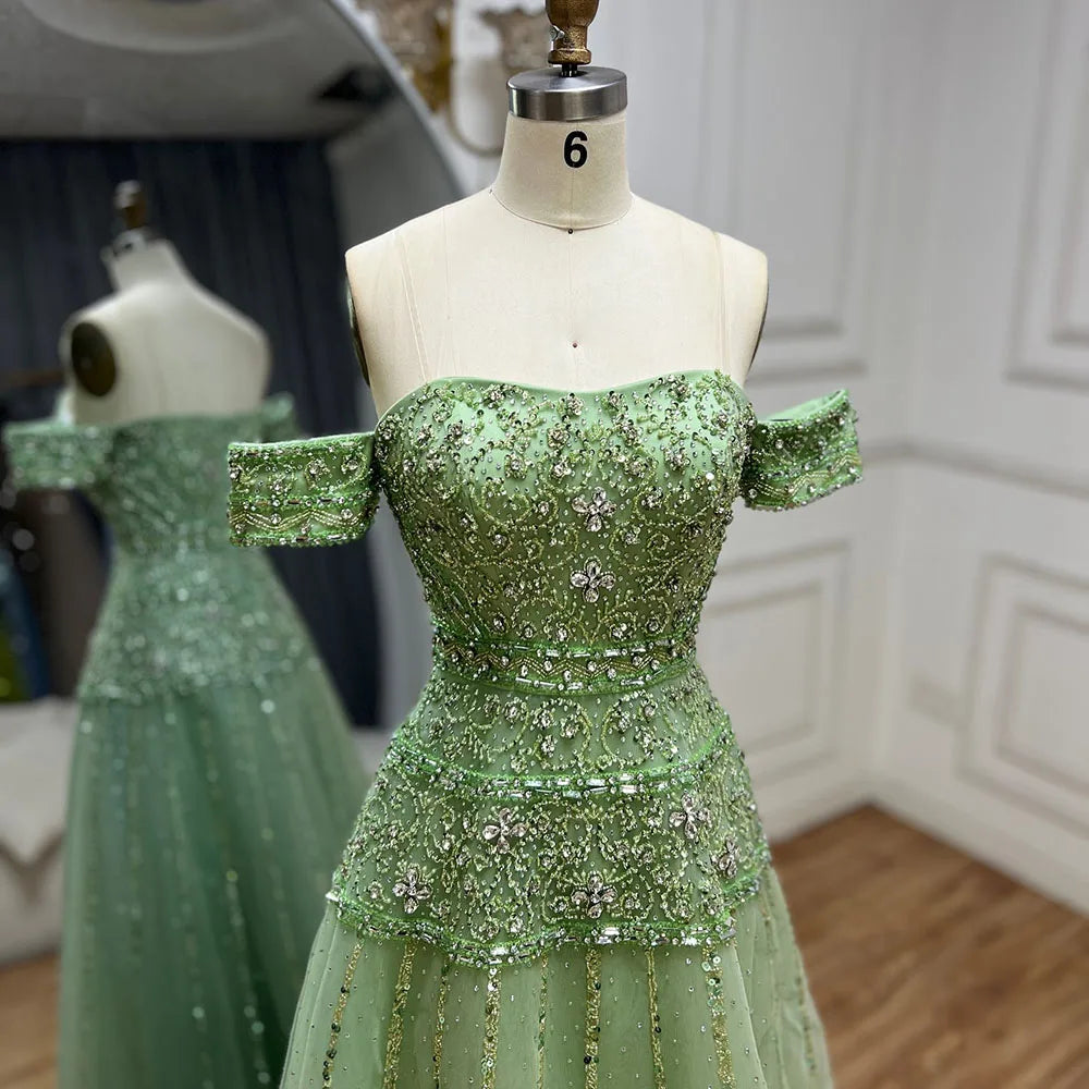 2025 Off The Shoulder A-Line Caramel Beaded Luxury Evening Dress for Formal Occasion Saudi LA72709