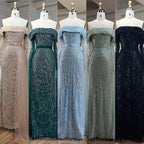 Schulterfreies hellblaues Meerjungfrau-Abendkleid mit abnehmbarem Überrock Dubai LA72254