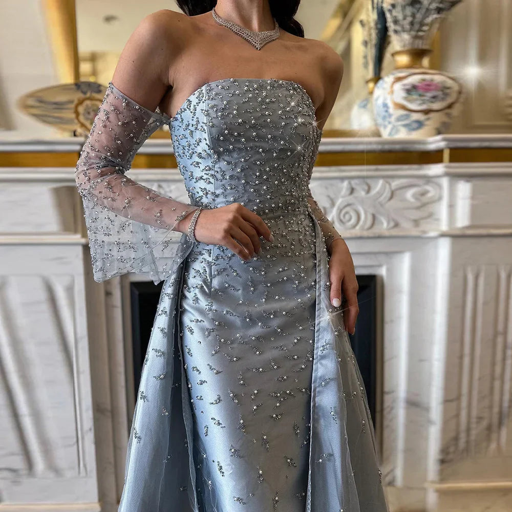 Arabisches Abendkleid Silbergrau Frau Hochzeitsfeier Ballkleider LA72705