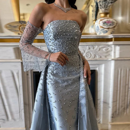 Arabisches Abendkleid Silbergrau Frau Hochzeitsfeier Ballkleider LA72705