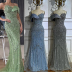 2025 Arabic Green Mermaid Elegant One Shoulder Beaded Long Evening Dresses Gowns for Formal Occasion LA72650