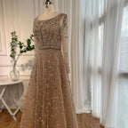 Vestidos de noche de lujo de diseñador árabe de Dubái, color nude, corte A, con cuentas, para mujer, para boda, fiesta, 2025, LA72088 