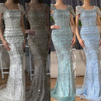Arabic White Luxury Dubai Mermaid Evening Dress with Cap Sleeves LA72714