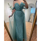 Nude Mermaid Elegant Mit Überrock Off Schulter Perlen Split Abendkleider Kleider Für Frau Party 2024 LA71728 
