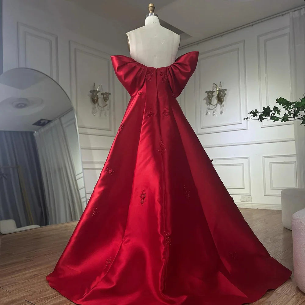 Elegantes schulterfreies rotes Abendkleid mit 3D-Blumen LA72778
