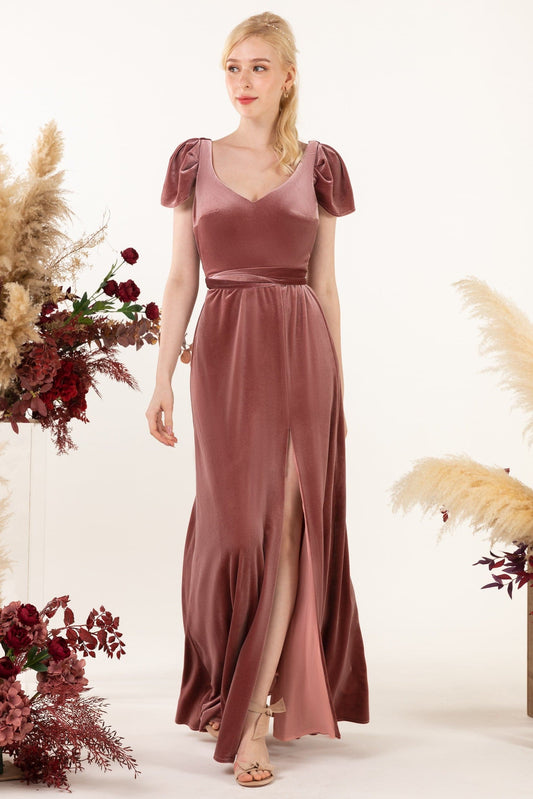 Floor Length Velvet Bridesmaid Dress SCB8