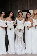 Vestido de dama de honor color marfil con escote halter, tirantes finos y corte tubo BD102