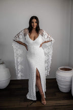 Sheath Scoop Backless Lace Wedding Dress with Split Wraps WD247