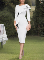 Vestidos de madre de la novia con escote redondo, corte tubo y volantes
