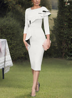 Vestidos de madre de la novia con escote redondo, corte tubo y volantes
