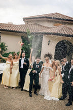 Vestido largo amarillo de dama de honor con tirantes finos BD132