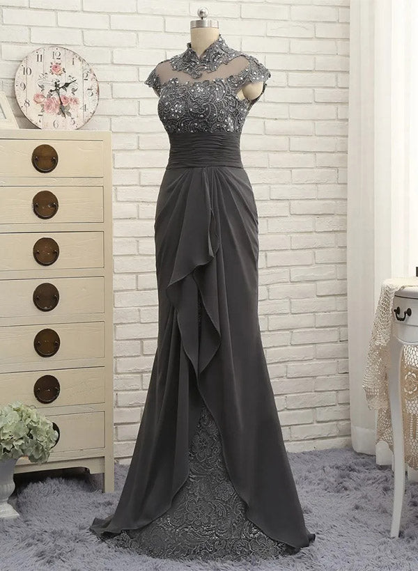 Vestidos para madre de la novia con corte tubo, cuello alto y largo hasta el suelo