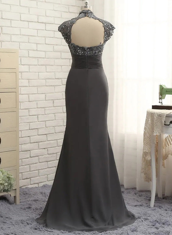 Vestidos para madre de la novia con corte tubo, cuello alto y largo hasta el suelo