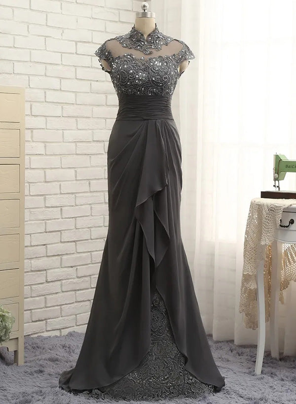 Vestidos para madre de la novia con corte tubo, cuello alto y largo hasta el suelo