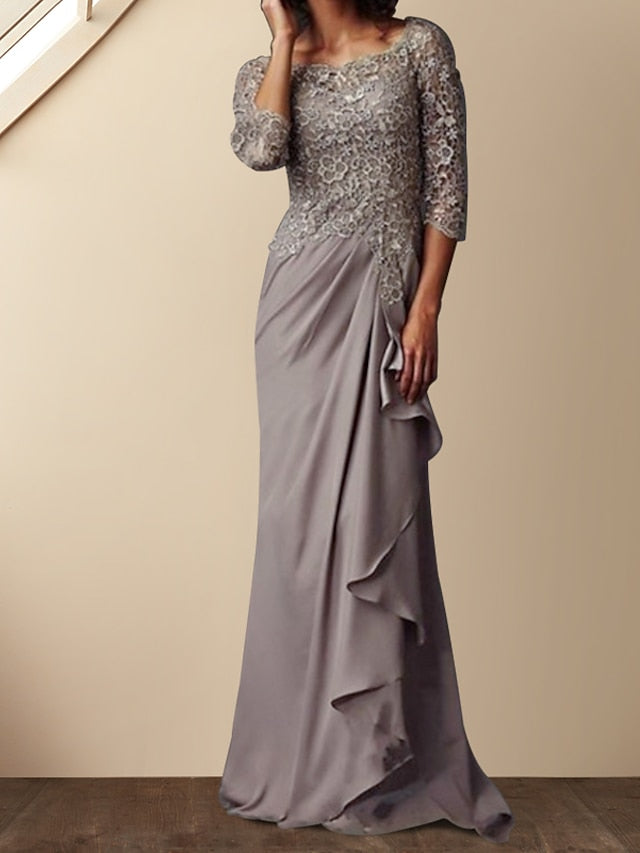 Vestidos para madre de la novia con corte tubo/columna, escote redondo y largo hasta el suelo