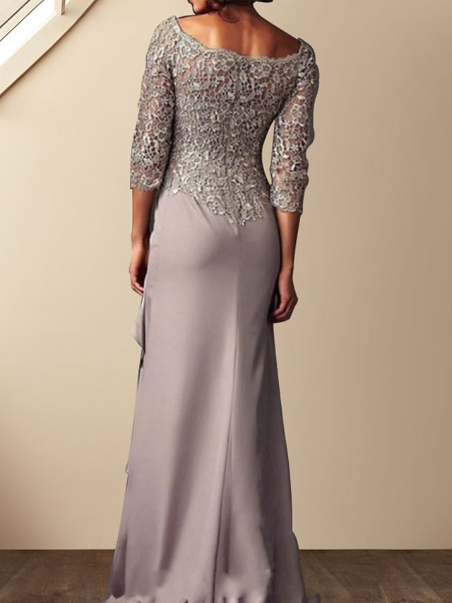 Vestidos para madre de la novia con corte tubo/columna, escote redondo y largo hasta el suelo