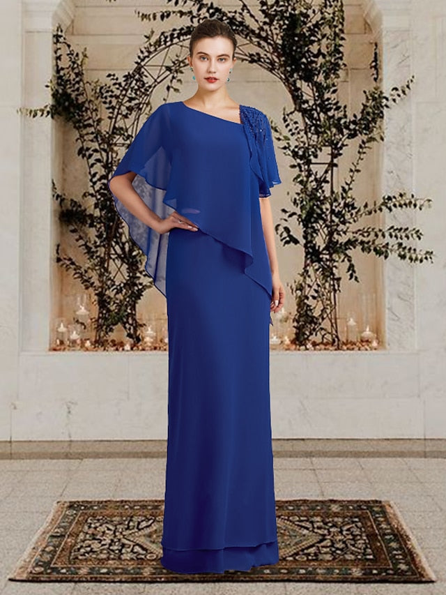 Vestidos para madre de la novia con escote barco, corte tubo/columna y largo hasta el suelo