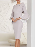 Vestidos para madre de la novia con escote joya, corte tubo/columna y largo hasta la rodilla