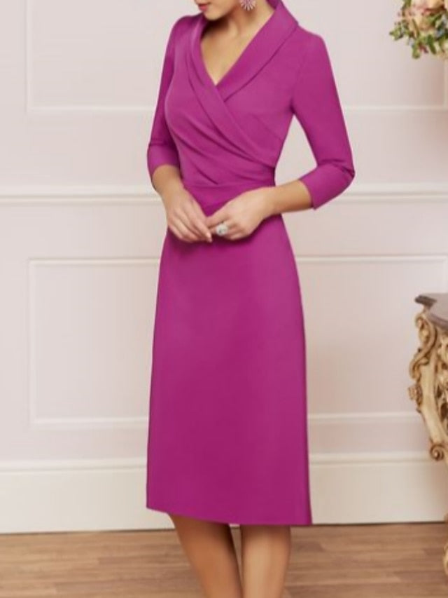 Vestidos para madre de la novia con escote en V, largo hasta la rodilla y corte tubo/columna