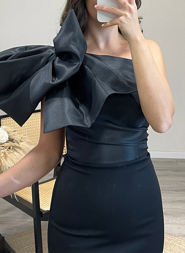 Vestidos de madre de la novia de satén con un solo hombro, corte tubo/columna y lazo anudado