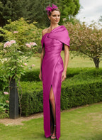 Vestidos para madre de la novia con corte tubo/columna, un hombro al aire y largo hasta el suelo