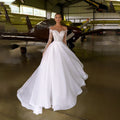 Sheer Neck with Heavy Crystals Long Sleeves White Wedding Dress Organza and Tulle A-line Bling Bridal Dress-payinti