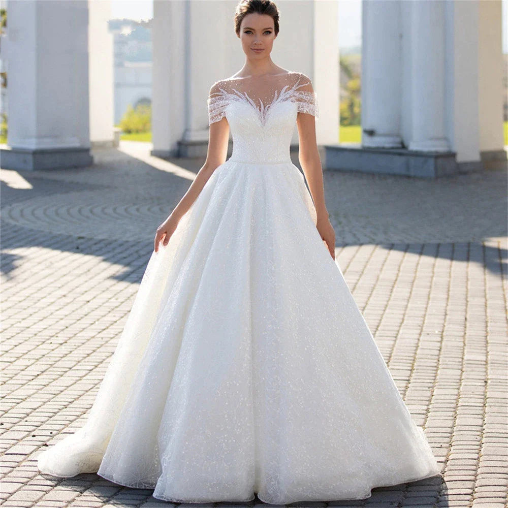 Shiny Off The Shoulder Wedding Dress For Bride 2022 Fashion Glitter Lace A-Line Bridal Gowns Floor Length Custom Made Gillter-payinti