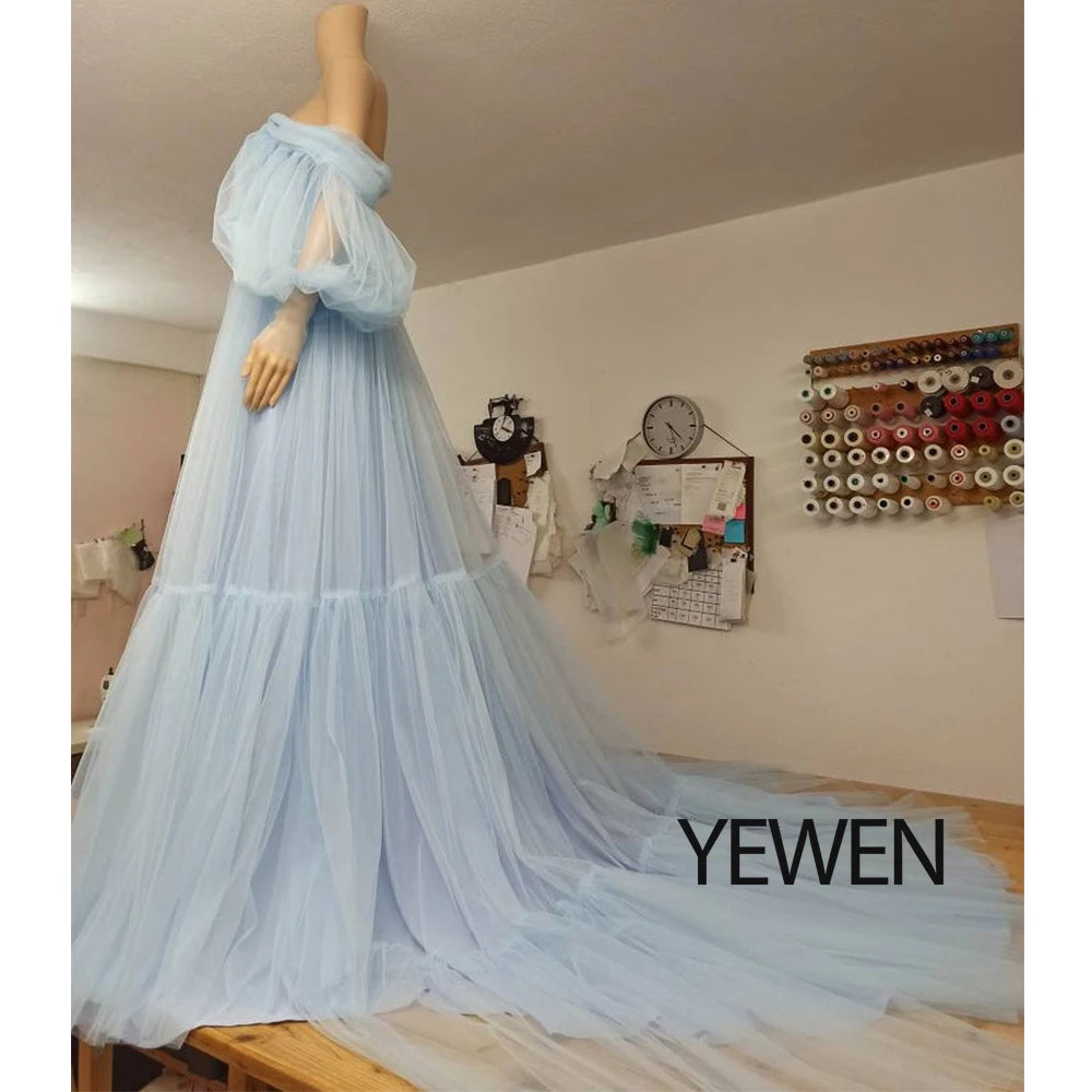 Kurzes, schulterfreies Umstandskleid mit Puffärmeln, langes Umstandskleid für Fotoshootings, Sunnderly-Kleid in Übergröße 