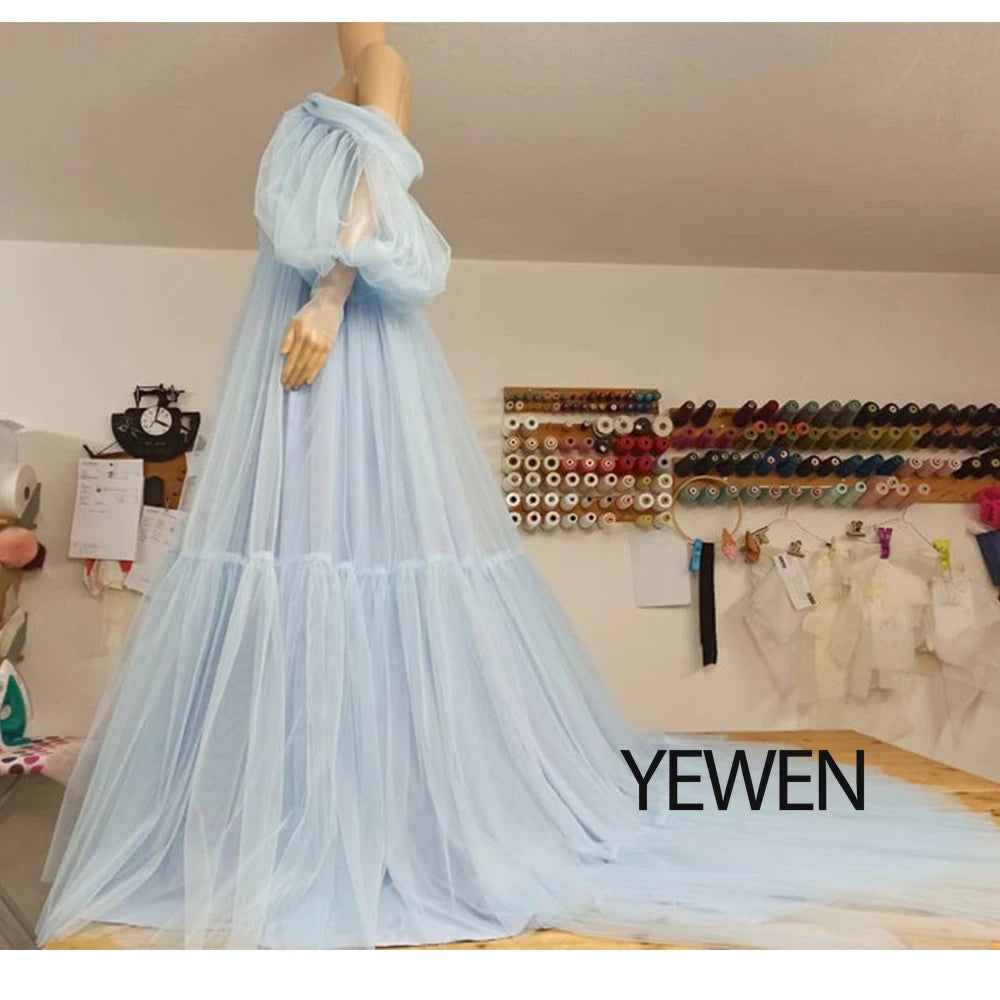 Kurzes, schulterfreies Umstandskleid mit Puffärmeln, langes Umstandskleid für Fotoshootings, Sunnderly-Kleid in Übergröße 